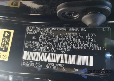 2012 Toyota Highlander Limited V6 from USA, damaged, VIN 5TDYK3EH2CS061350